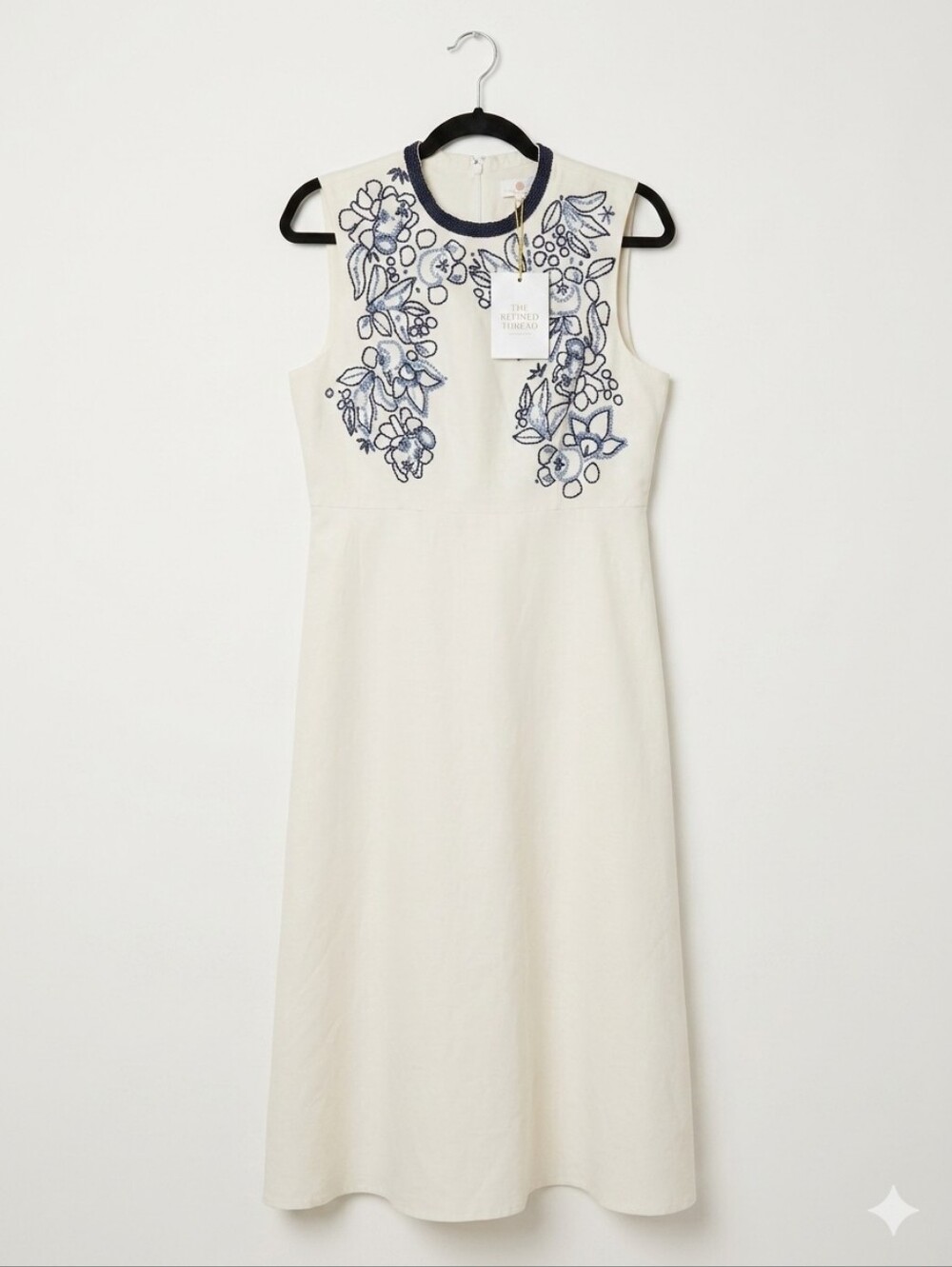 LK Bennett Verity Beaded Cream Cotton Silk Dress